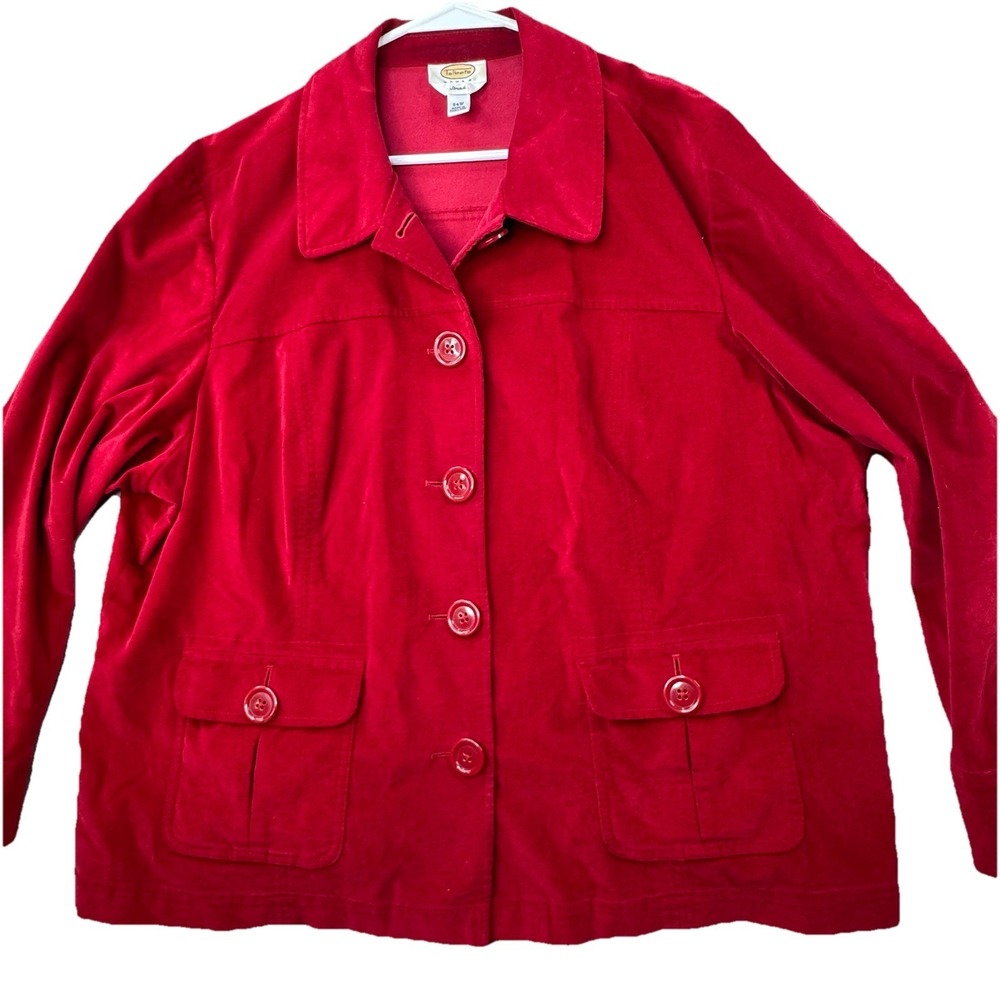 Talbots Woman 24W Plus Velvet Blazer Jacket Red Big Button‎ Pockets Chic Work